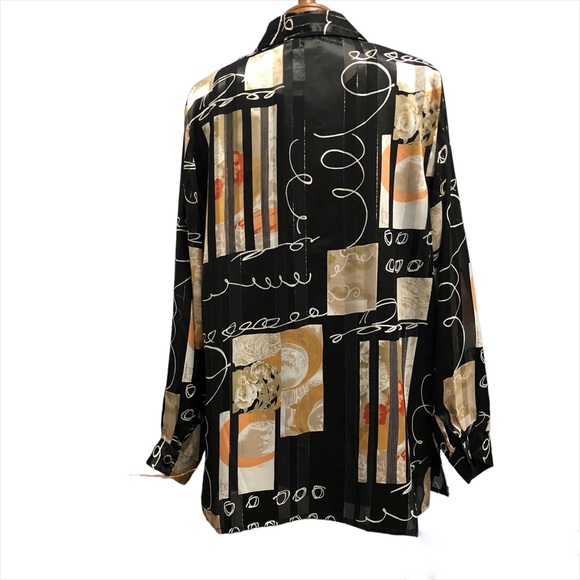 Vtg 90s Antels, Long Button Up Blouse, Black, golds. Sz 14 - Picture 2 of 10